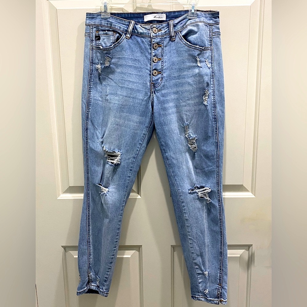 KanCan Blue High Waisted SZ 29 Edgy Grunge Streetwear Distressed Denim Jeans